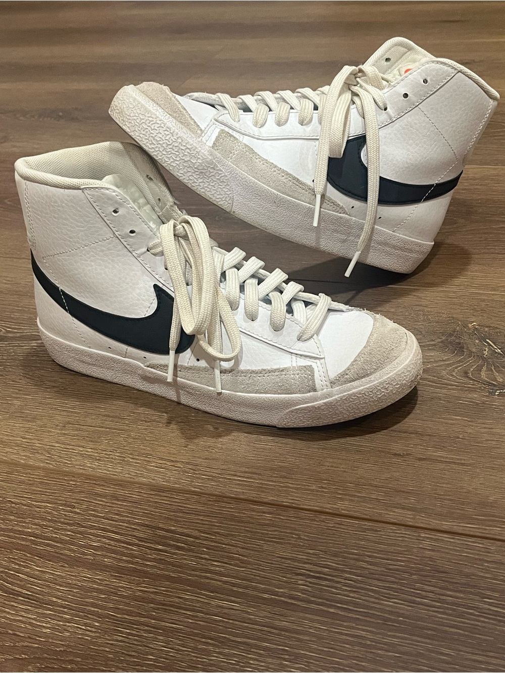 High-Top Sneakers in White with Black Swoosh